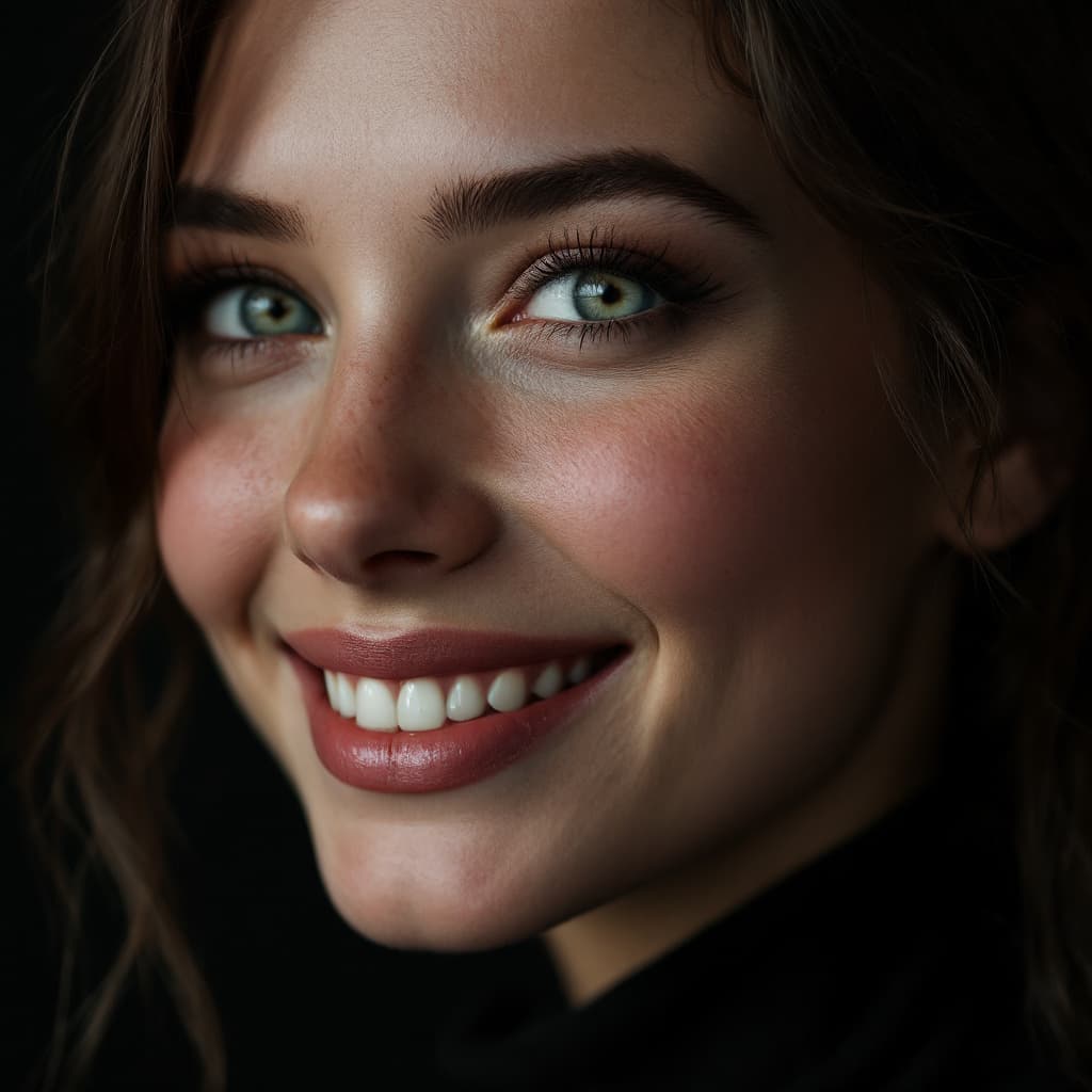 AI generated: 20-year-old woman, (highly detailed face:1.4) (smile:0.7) (dark background:1.3) <8k,hyper-realistic,...