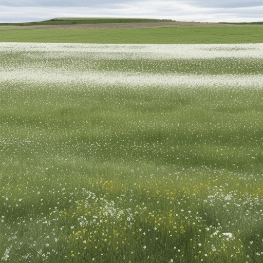 AI generated: a field with flowers in it, in the style of dark white and light green, prairiecore