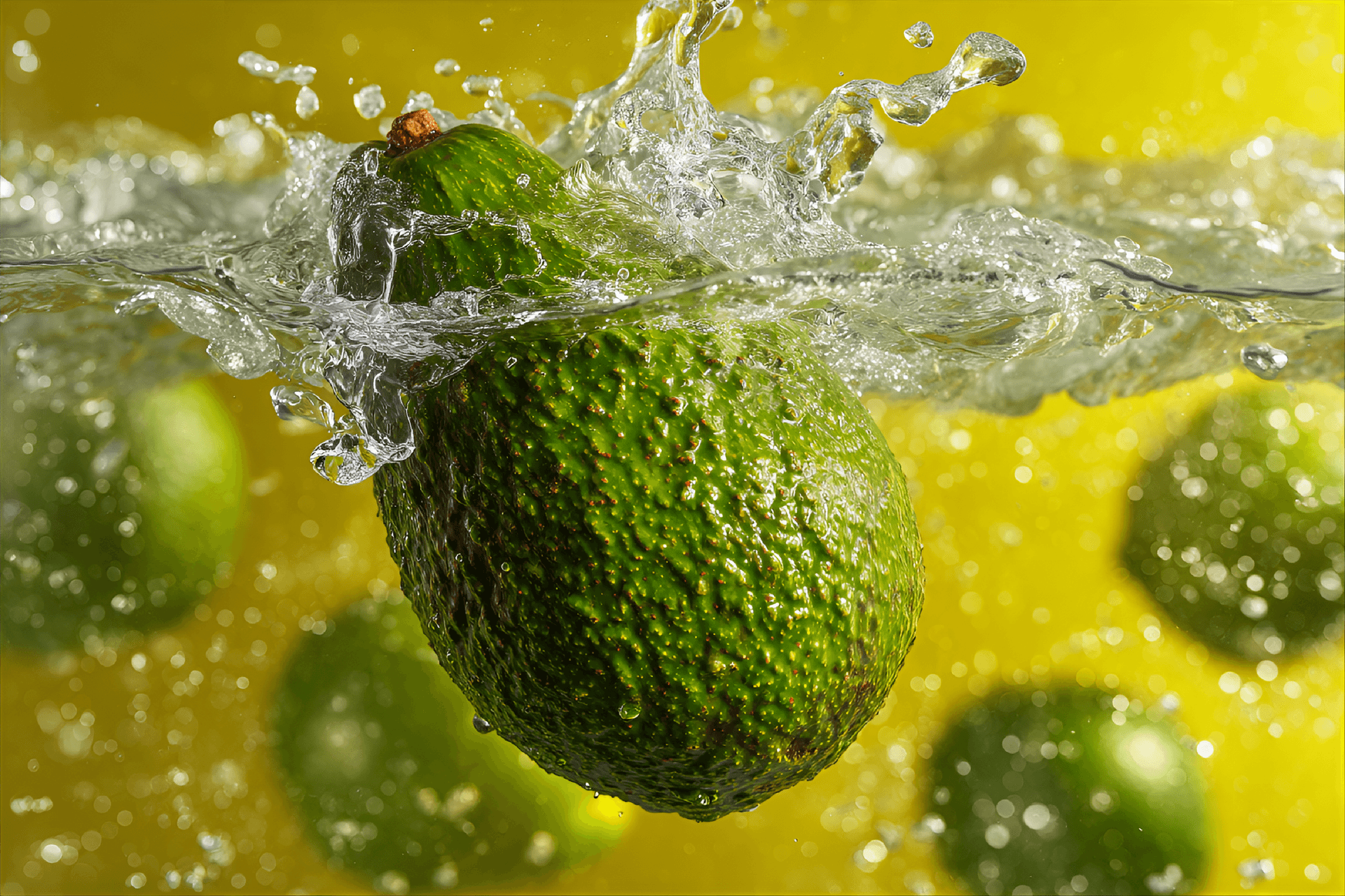 AI generated: fresh avocado seamless background, dropping in the water