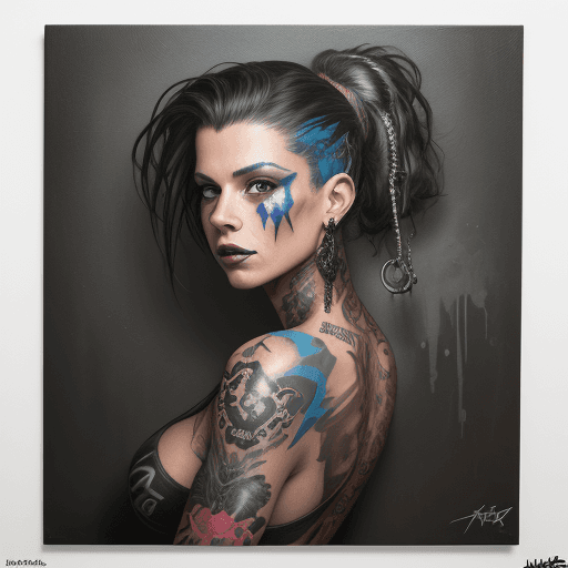 AI generated: a painting of a tattooed woman with graffiti on it, in the style of patrick demarchelier, mixed medi...