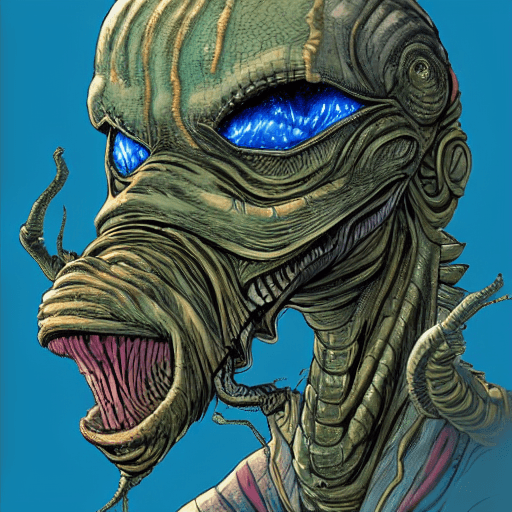 AI generated: Ugly alien monster full body hyper realistic hyper detailed sci-fi 8k resolution marker line art col...