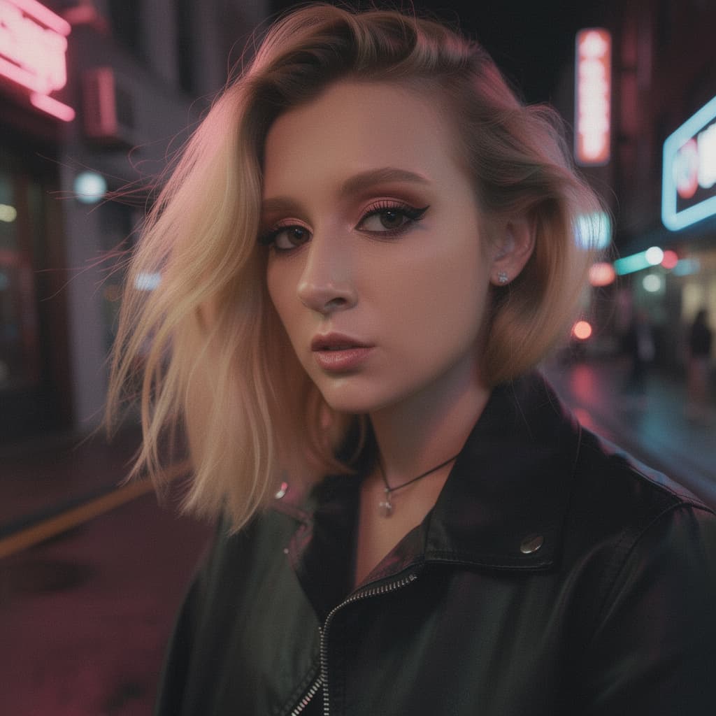 AI generated: street photography, candid shot, hasselblad X1D, woman with blonde hair, realistic skin, natural fea...