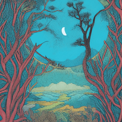 AI generated: a large circle of a person above a tree in an image, in the style of vibrant fantasy landscapes, tea...