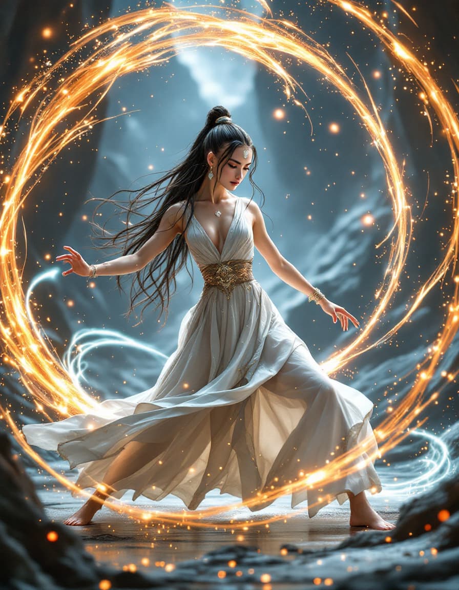 AI generated: Sparkling, glittering swirls, prop streaks, dirty, gritty textures, heat waves, porcelain skin, ultr...