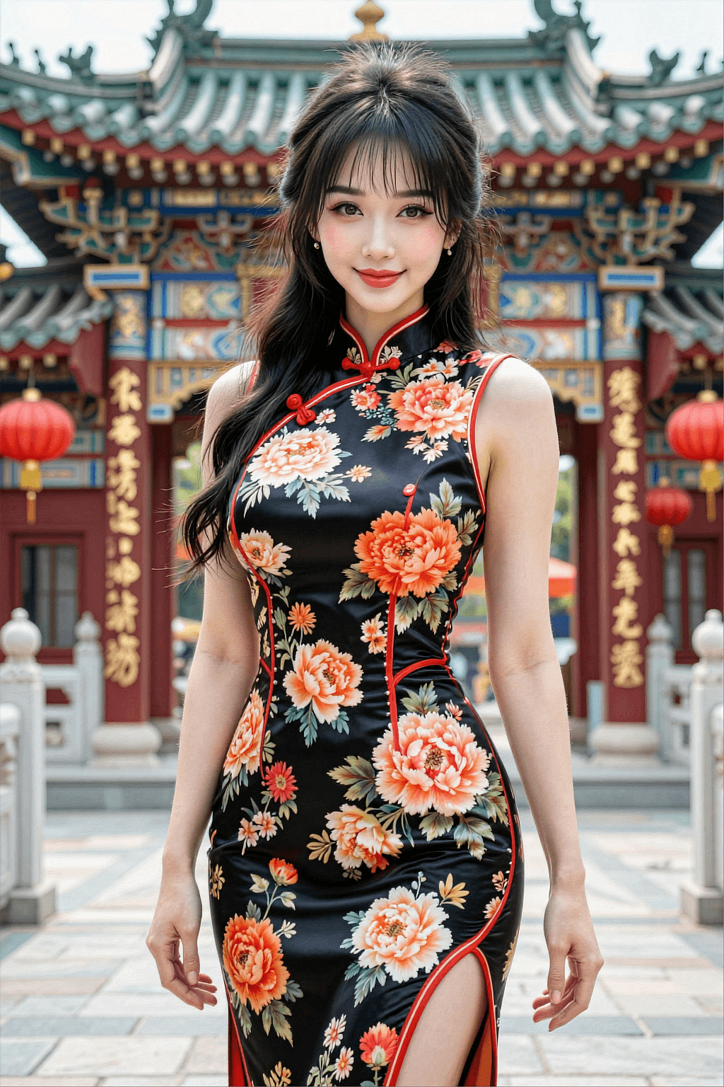 AI generated: The image is a vertical, high-quality realistic photograph of a beautiful East Asian woman standing ...