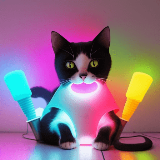 AI generated: quiero un gato con luces de neón y la vez que sea tricolor  comiendo su helado en el país de Francia