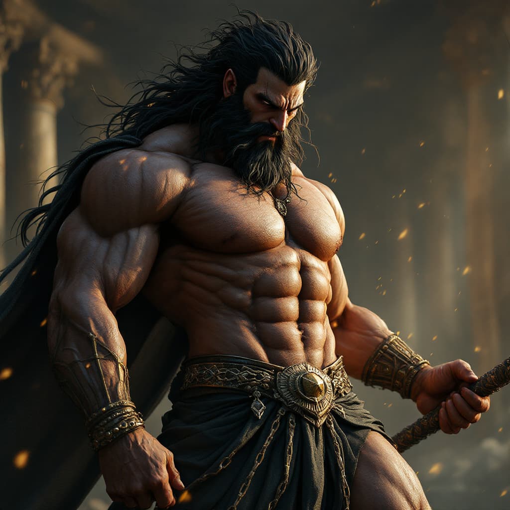 AI generated: Heracles, greek mythology, one piece character, simetric body, full body, extremely detailed, cinema...