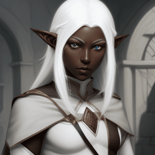 AI generated: A White hair elf, spy,with dark skin