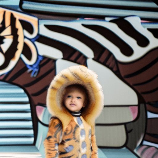 AI generated: little boy, fashion show, costume tiger
