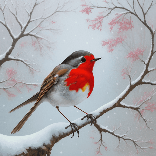AI generated: Robin in snowy tree, painting, vibrant, conceptual art, dark fantasy