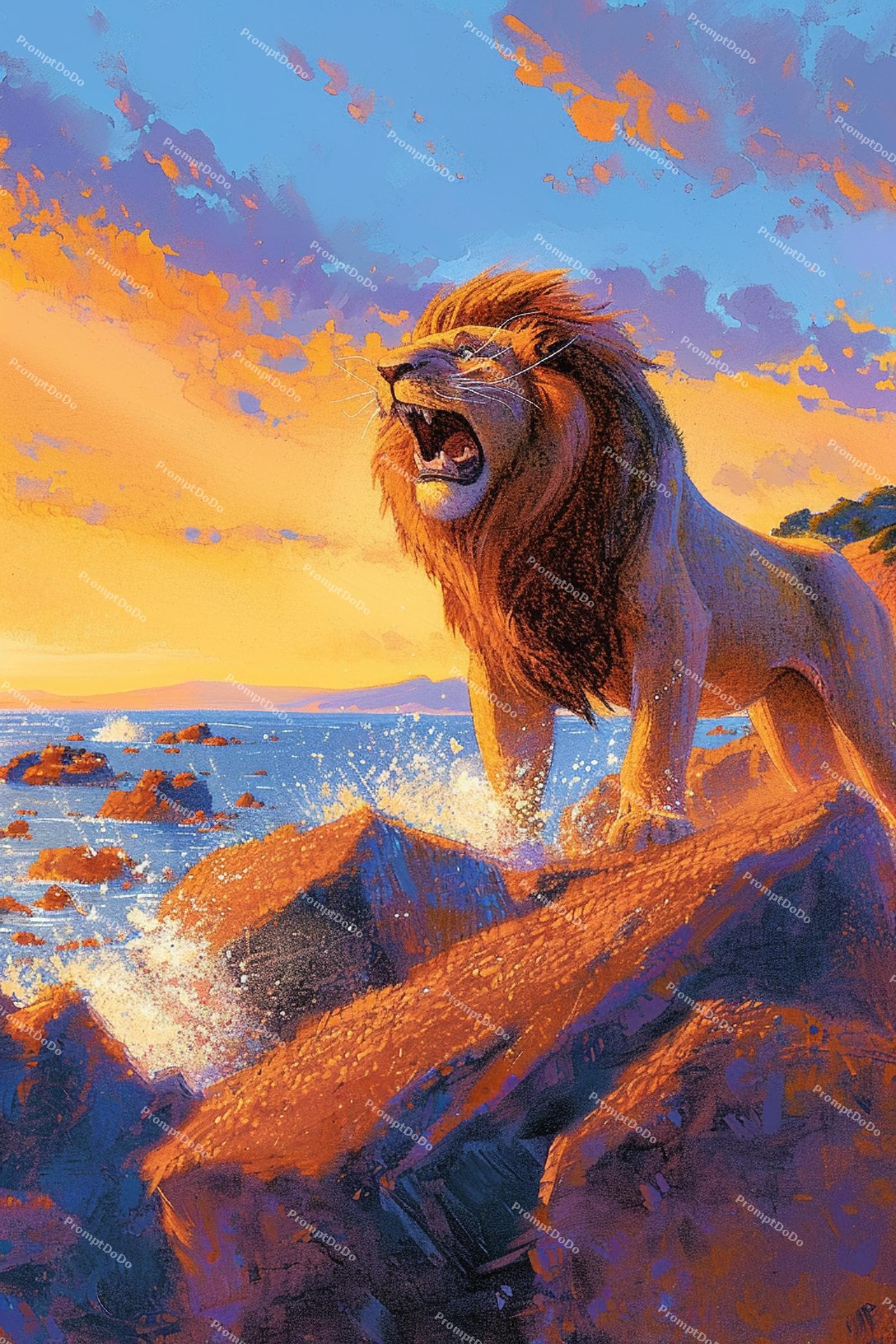 AI generated: Fearless lion, composing a symphony, of the savannah, with majestic mane and powerful roar, by Pixar...