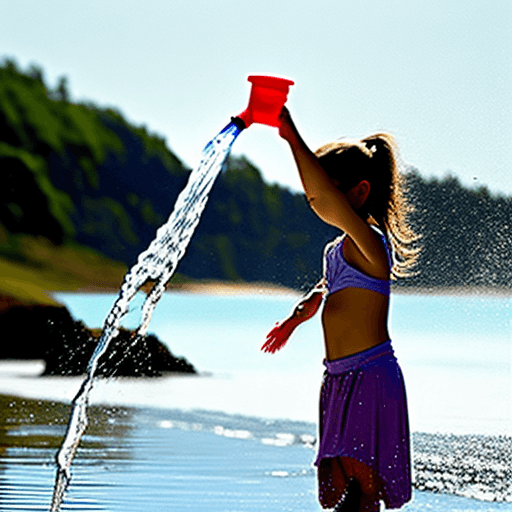 AI generated: a girl pouring water into the sea