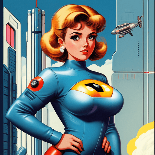 AI generated: Cute power woman retro future sci-fi
