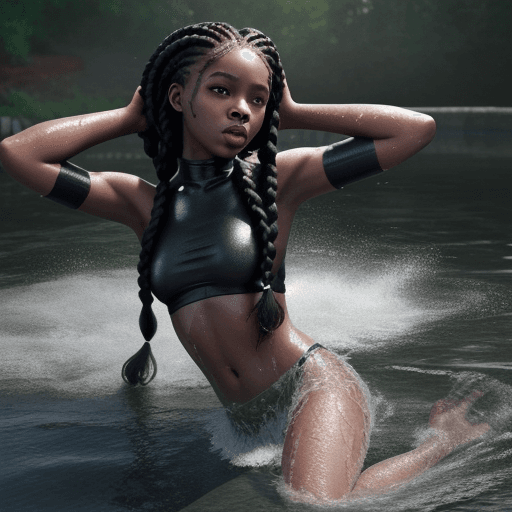 AI generated: fully clothed black girl with braids falls into water drowning, hyper-realistic, 8k image 