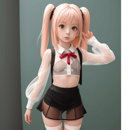 AI generated: Loli anime girl in no very tight tiny see through clothes mini skirt 