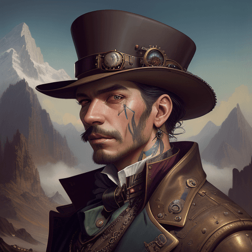 AI generated: 15.	a portrait man in steampunk style clothes, oil painting, beautiful colors, body art, trending on...