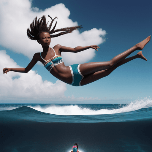 AI generated: African girl falls inside the ocean, hyper-realistic, 8k image 