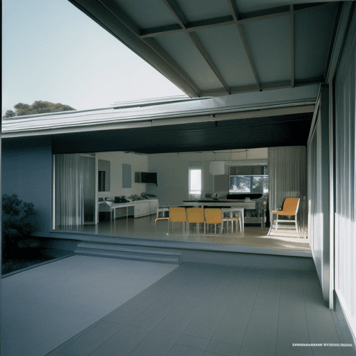 AI generated: Hyper realistic eye level exterior photo of a mid century modern style house overlooking the ocean, ...