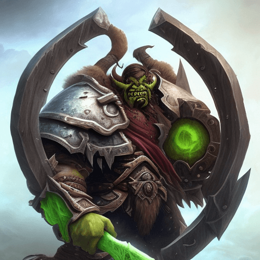 AI generated: World of Warcraft orc warrior, A proud and cunning appearance (Green skin, muscular, glowing red eye...