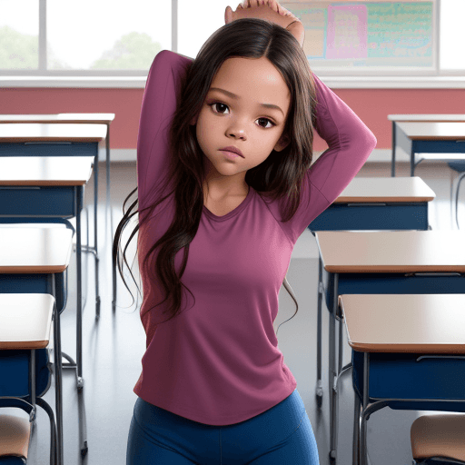 AI generated: Jenna Ortega, high resolution, 4k, wearing yoga clothes, in a classroom, 