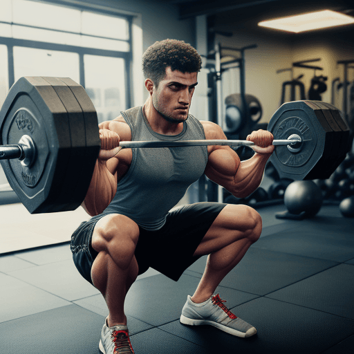AI generated: man working out on weights sweating in a gym high sharpness