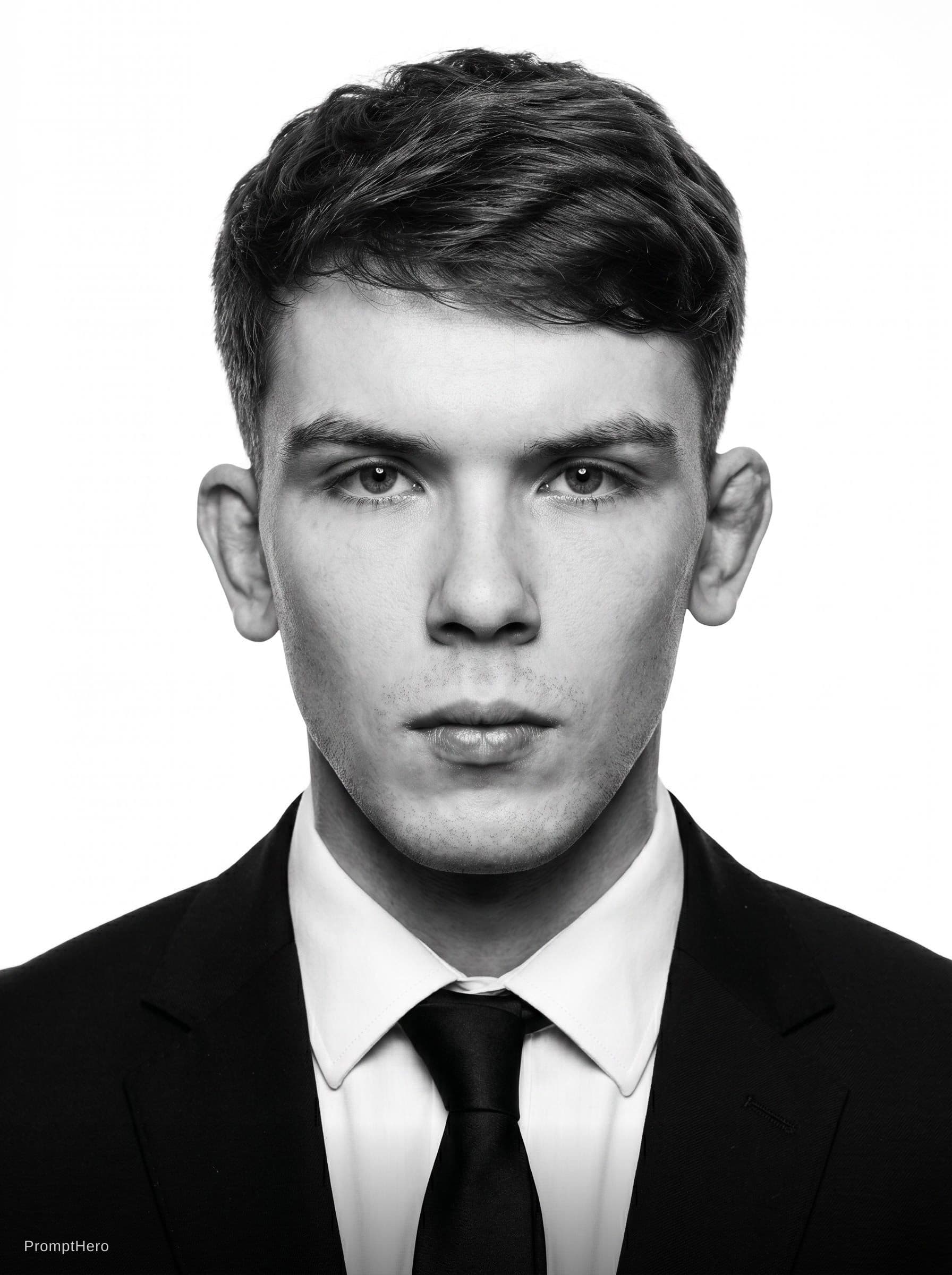 AI generated: Create a black and white photograph in the style of an official portrait of a UFC fighter with broke...