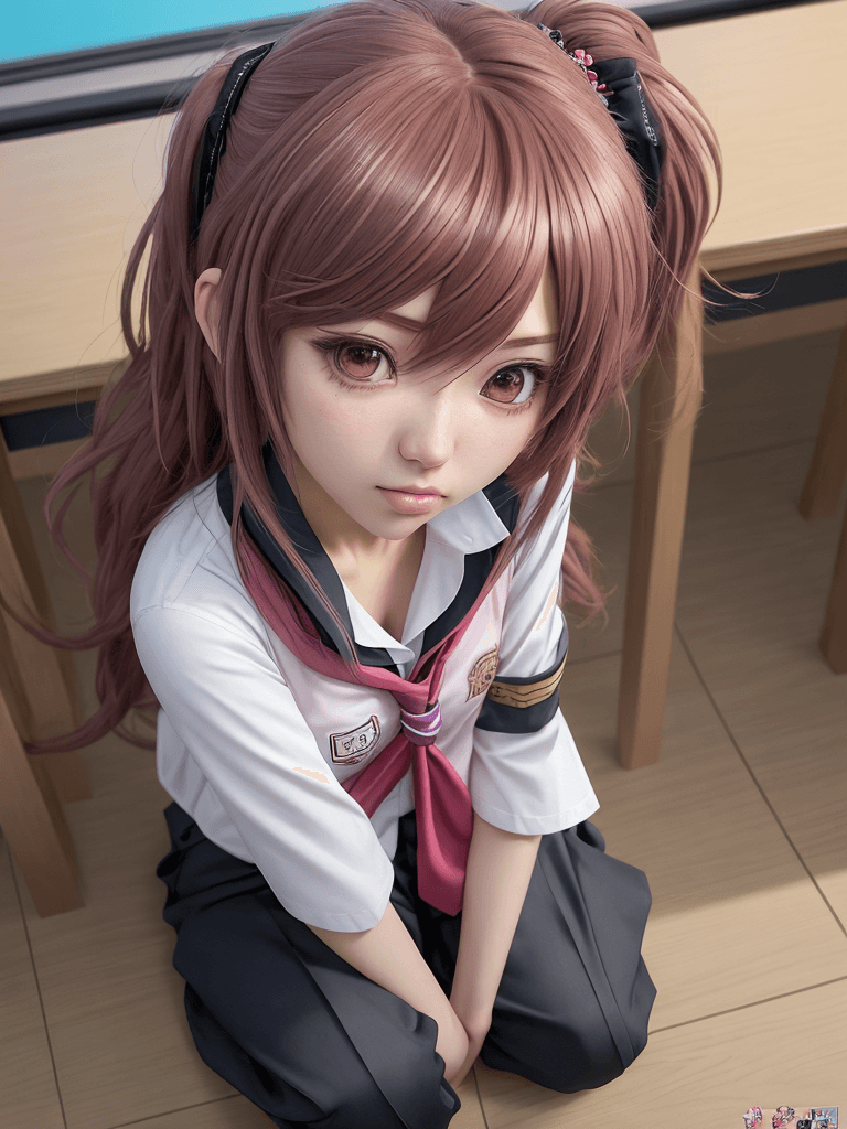 AI generated: girl, anime megurine luka, wear school clothes from Thailand, ((trousers)), best details, hyper real...