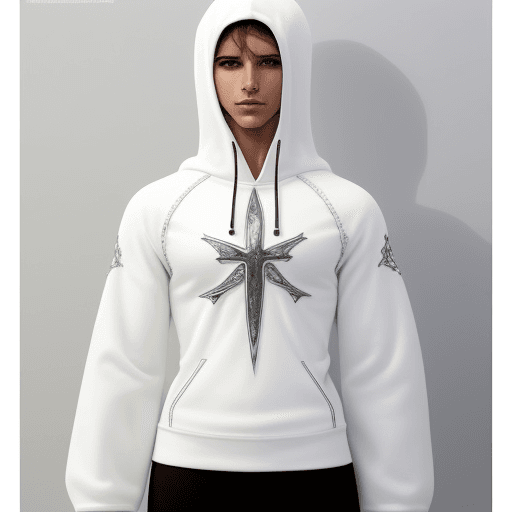 AI generated: buso blanco moderno, la palabra "Dios" escrita varias veces en las mangas