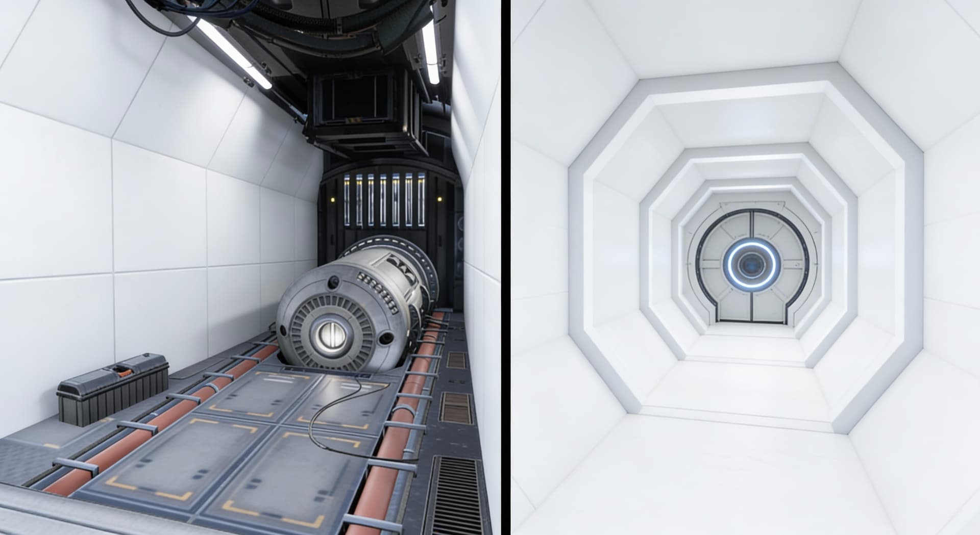 AI generated: Create the Torpedo Launch Conduit. Reference Image one is the orpedo Launcher end of the Conduit. Re...