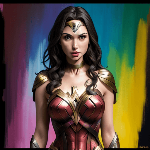 AI generated: Gal Gadot, multi color painting, full screen