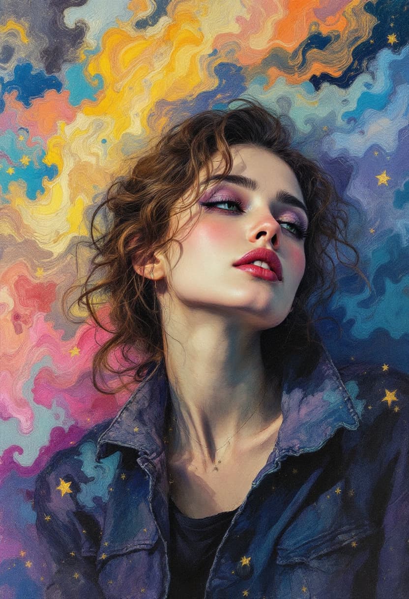 AI generated: Portrait stunning woman, art nouveau, neo impressionism, charcoal illustration colourful brushstroke...