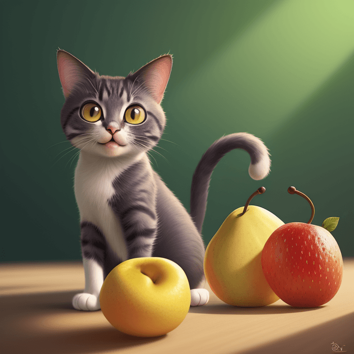 AI generated: Happy Cartoon cat fruit, Pixar Style, perfect composition, 8k artistic photography, photorealistic c...