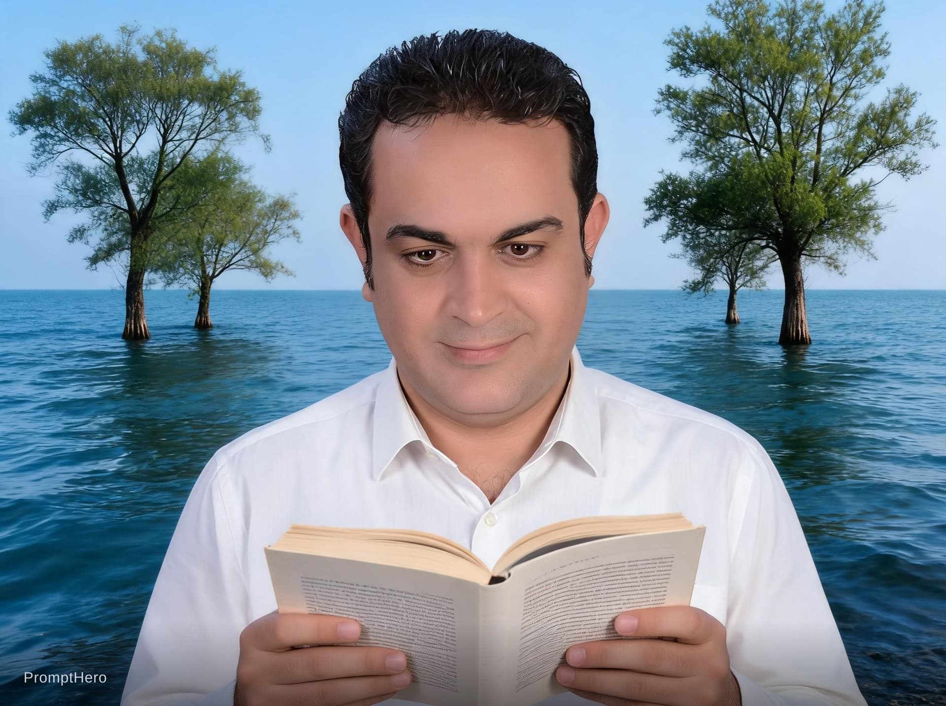 AI generated: read the book and see the tree on the sea 