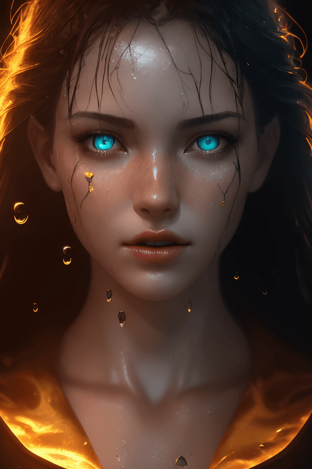 AI generated: a stunning photo of a female face with light on it, macro lens photo, in the style of unreal engine,...