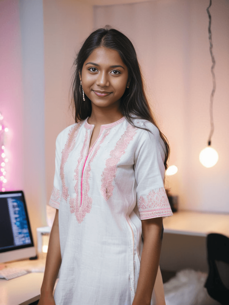 AI generated: (cinematic photo:0.6) RAW Photo,DSLR BREAK a 18 year old young teen indian girl,(light smile:0.8),(s...