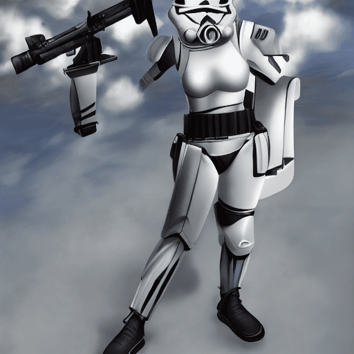 AI generated: girls und panzer, nishizumi miho, clone trooper armor, white and blue markings, voluptuous body.