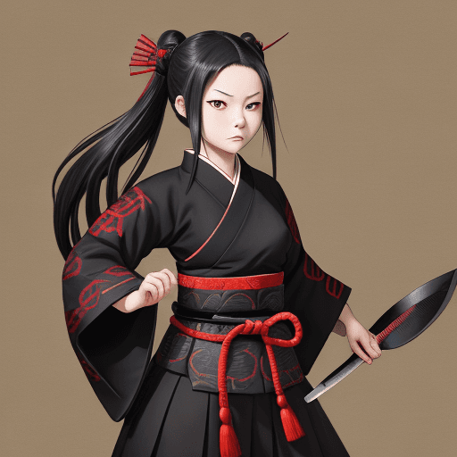 AI generated: Kamado Nezuko, japanese warrior girl in the style of demon slayer, black shirt, black hakama, haori ...