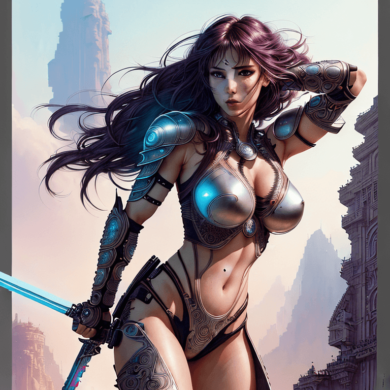 AI generated: futuristic cute, high resolution, 4k, ultra realistic, photo realistic, strong warrior princess| cen...
