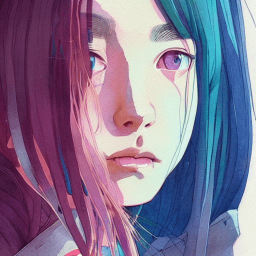 AI generated: 1girl, beautiful intricate colored hair, Anime portrait of young woman, hard shadows and strong rim ...