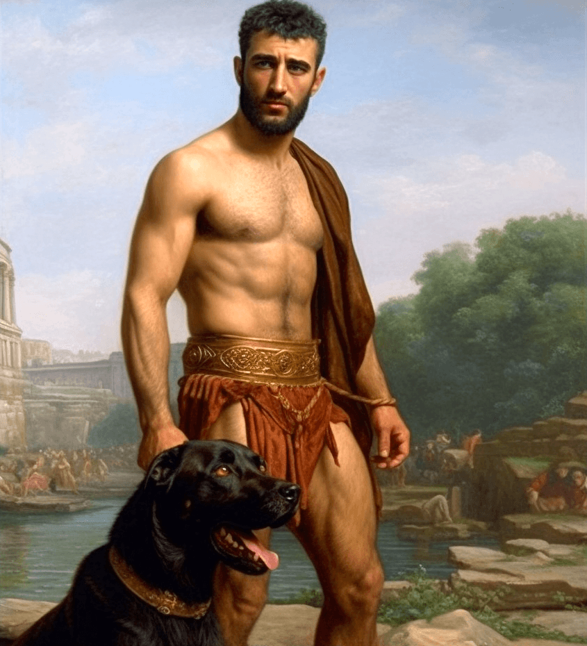 AI generated: Ultra-Wide Angle - Pull the camera very far back from subject, ANCIENT ROME BACKGROUND, show legs, m...