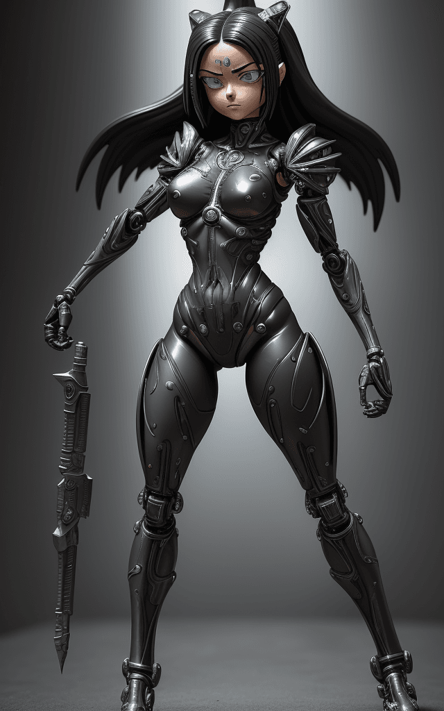 AI generated: in a complex background close-full-body figurine of little Alita The Battle Angel(Alita The Battle A...