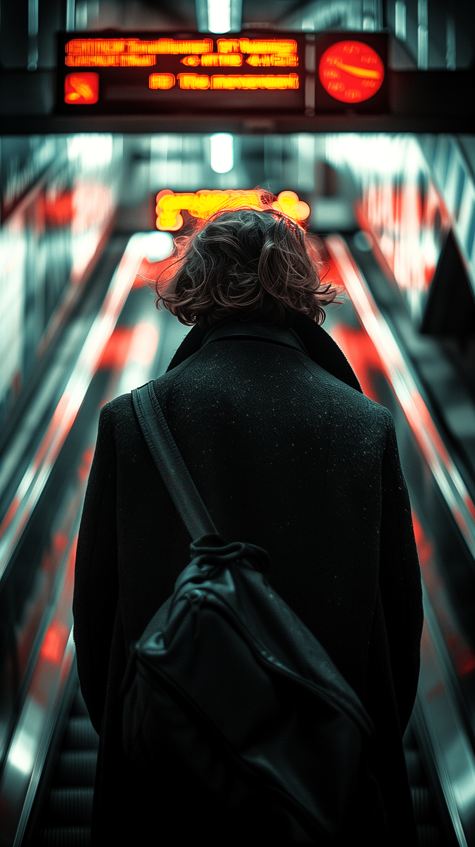 AI generated: photography, cinematic, Canon EOS-1D Mark III, moody ambiance of a metro station, focusing on a figu...
