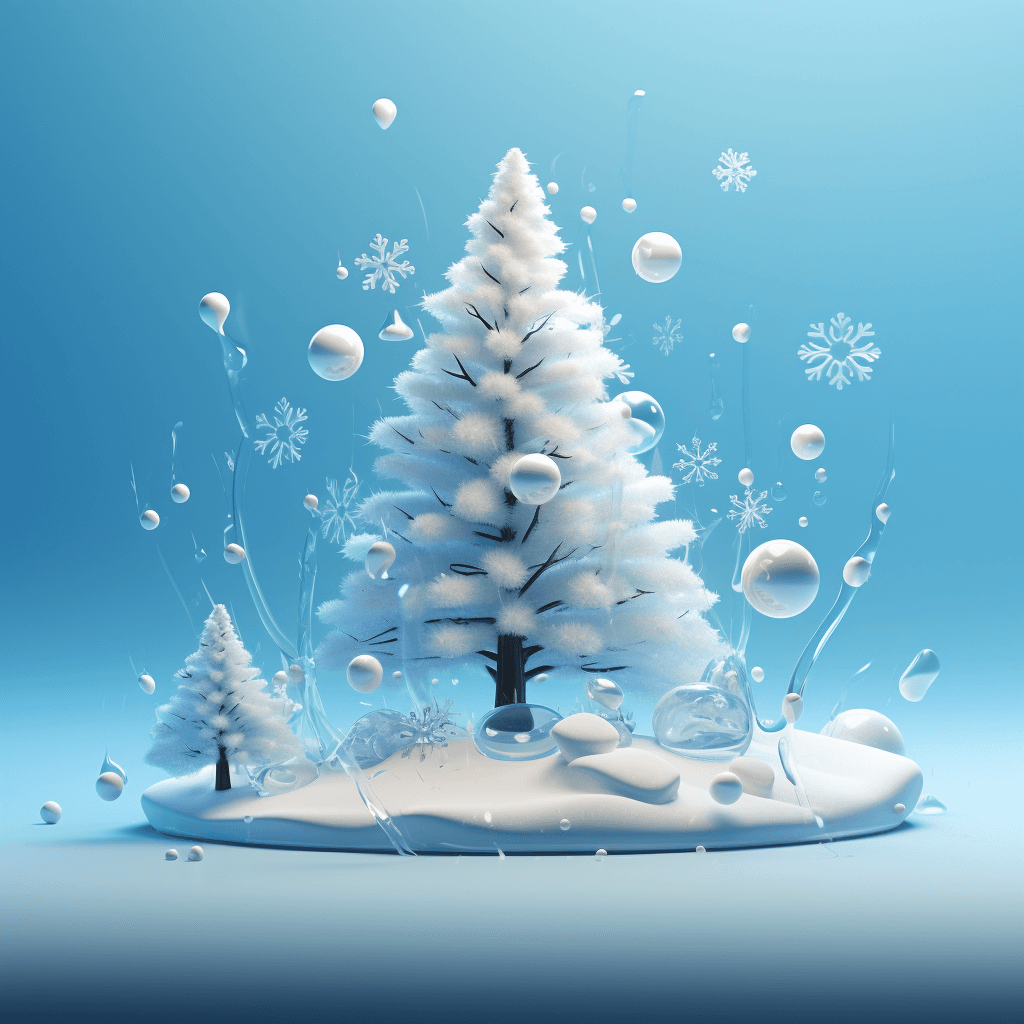 AI generated: a snowy christmas tree brunch against a blue background, in the style of innovative page design, duy...
