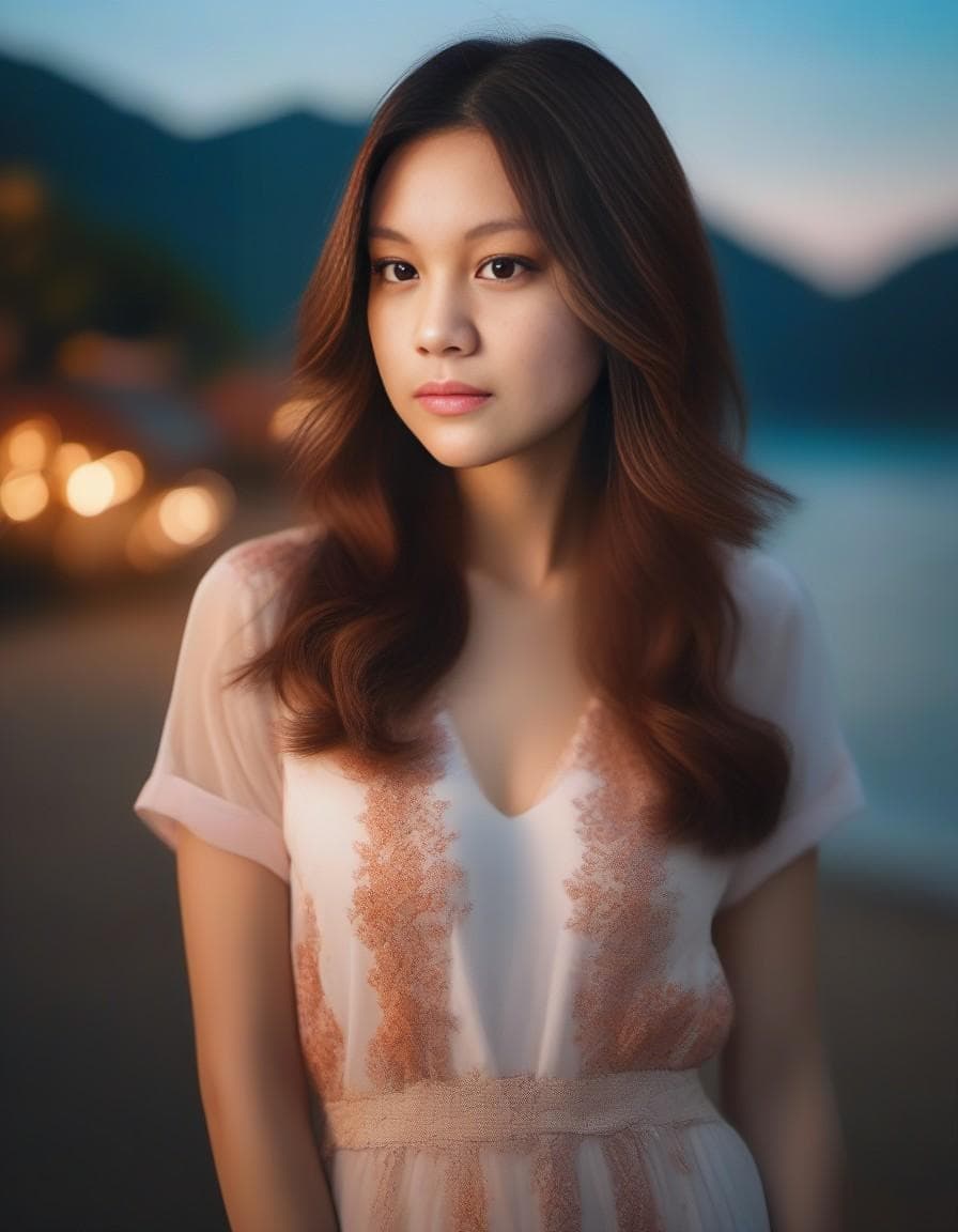 AI generated: Medium length shot, a gorgeous woman, vibrant colors, warm color hues, stunning scenery, natural bea...