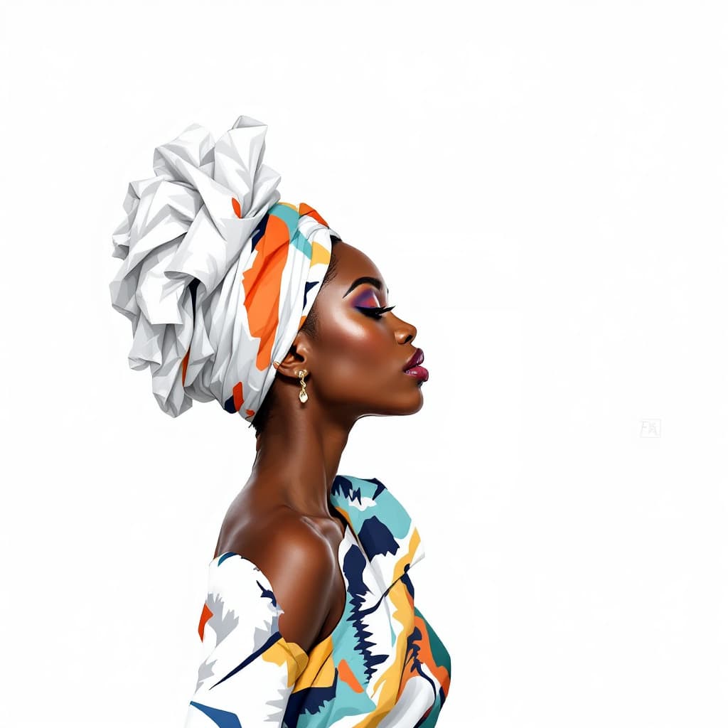 AI generated: African woman posing --chaos 75 --ar 1:2 --profile yruxpc2 --stylize 750