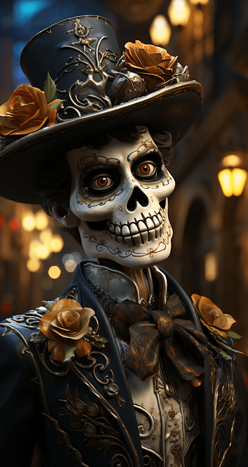 AI generated: day of the dead, in the style of unreal engine 5, caricature-like illustrations, exaggerated facial ...