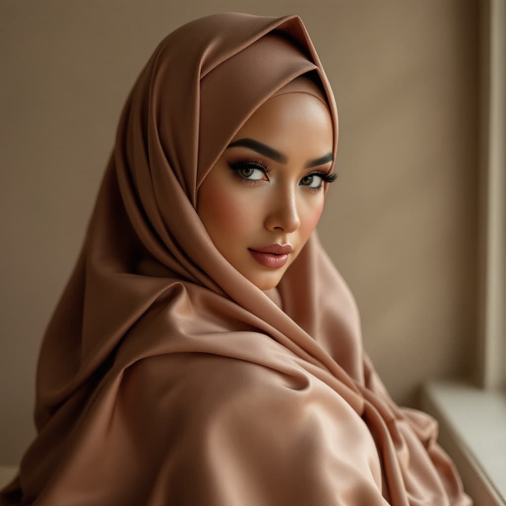 AI generated: curvy indonesian wearing satin hijabs and high heels
