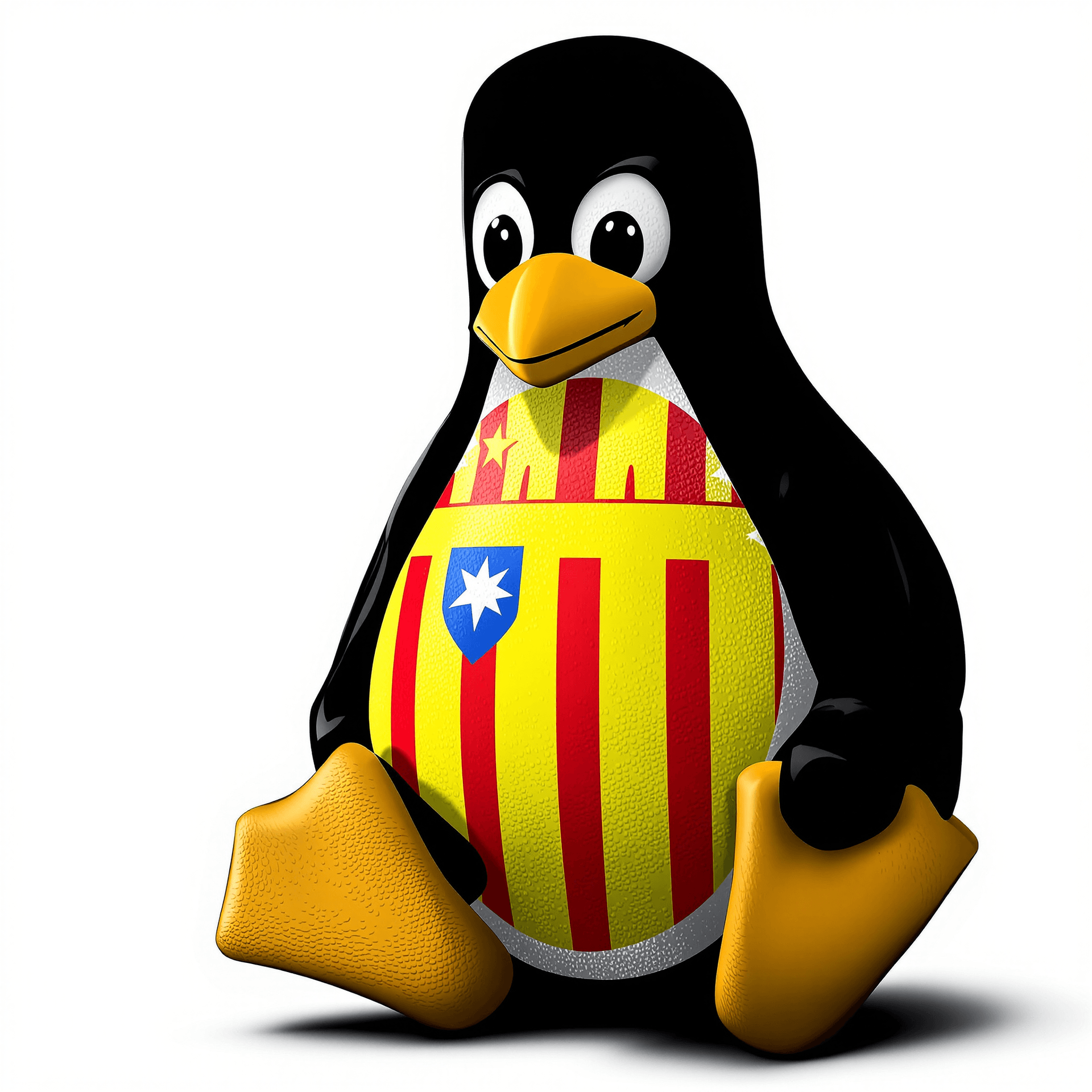 AI generated: linux tux with flag of Catalonia on the belly without any effect and white background