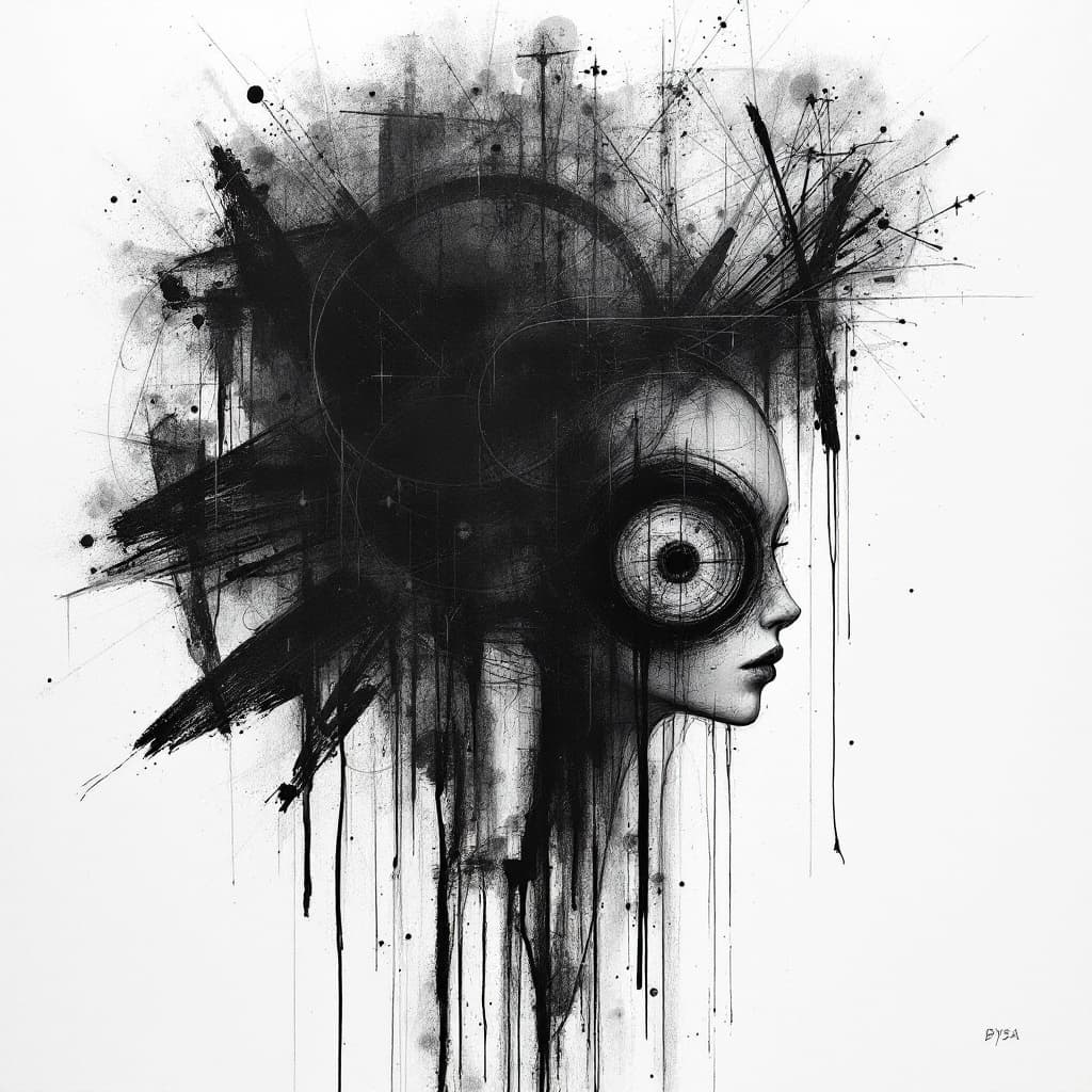 AI generated: abstract, minimalist, charcoal, psy, dark, dreep, b&w 