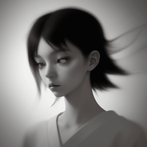 AI generated: blurry image of a girl, in the style of minimalist beauty, androgynous, light black, mote kei, seren...